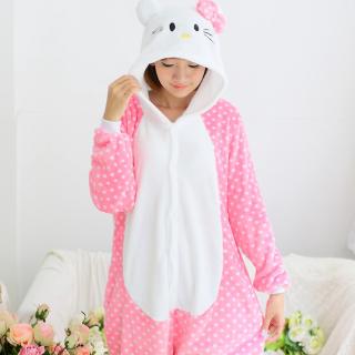 คิตตี้สีชมพูผู้หญิง Kigurumi สัตว์คอสเพลย์แต่งกาย Onesie ชุดนอนชุดนอนPink Kitty girl Cosplay Costume Pajamas Sleepwear