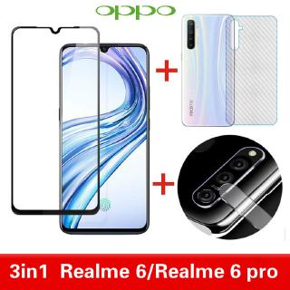 ( 3 In 1 ) Oppo Realme 6 Pro ฟิล์มกระจกแบบเต็มจอ + ฟิล์มคาร์บอนไฟเบอร์ + เลนส์กล้องสําหรับ