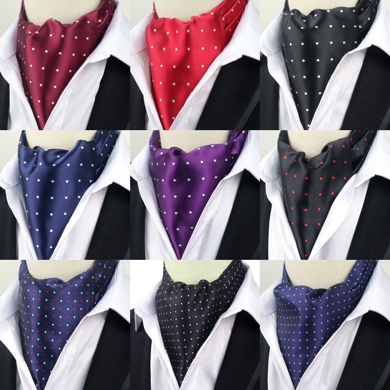 Hot Mens Cravat Ascot Tie ผ้าไหมสีดําสีแดง Polka Dot สุภาพบุรุษ Self ผูกแฟชั่นคอ Tie Neckwear