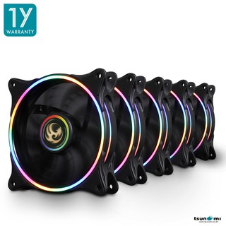 พัดลมระบายความร้อน Tsunami Neon Light Series 12CM RGB P.W.M. Speed control Cooling Fan X 5 (รับประกันสินค้า 1 ปี)