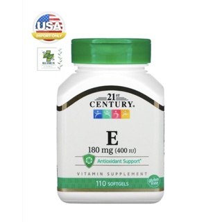 🇺🇸21st Century 🇺🇸 Vitamin E 180 mg [400 IU](วิตามิน อี 180 มิลลิกรัม) [400 IU] ขนาด 110 Softgels (ซอฟเจล)Gluten Free