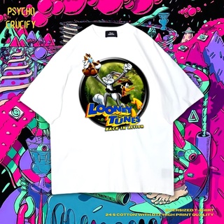 เสื้อยืด ขนาดใหญ่ พิมพ์ลาย Psycho Crucify Looney Tunes Back In Action สําหรับผู้ชาย | สีขาว | เสื้อยืด พิมพ์ลาย Looney T