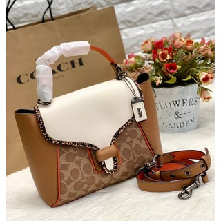 COACH COURIER CARRYALL 23 IN COLORBLOCK SIGNATURE CANVAS WITH SNAKESKIN DETAIL ((3791))