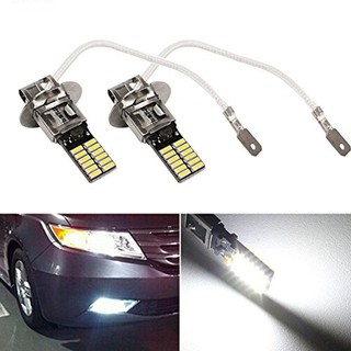 หลอดไฟตัดหมอก LED DRL 12V H3 6500K 24-SMD 4014 พลังงานสูง สีขาว 2 ชิ้น