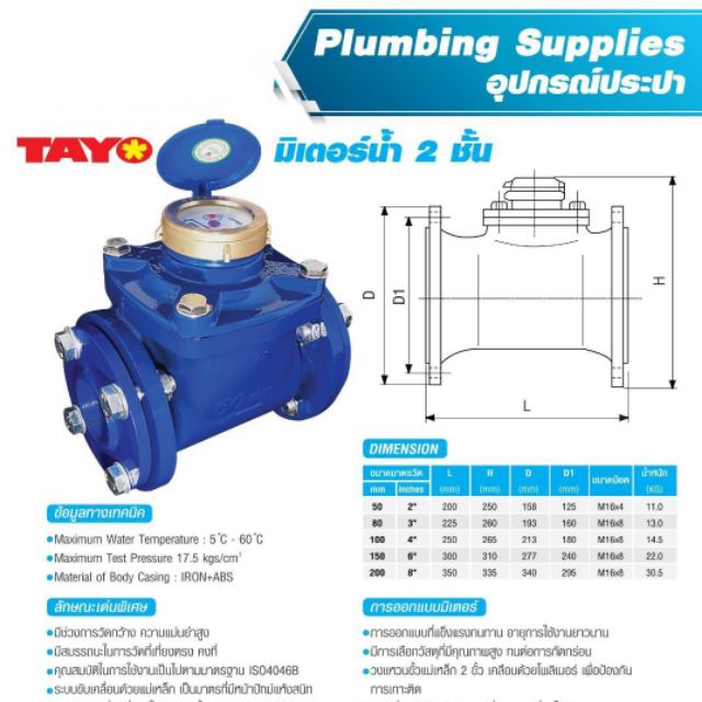 มิเตอร์น้ำ/มาตรวัดน้ำ ระบบเฟือง 2 ชั้น Tayo ขนาด 2 นิ้ว (มีใบรับรองช่างตวงวัด) – โปรปัง