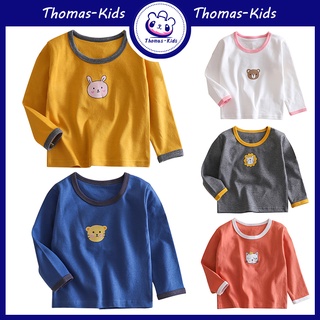 [THOMAS Kids] เสื้อยืดลําลอง แขนยาว ผ้าฝ้าย 100% ลายการ์ตูนสัตว์น่ารัก ใส่สบาย สําหรับเด็กผู้ชาย ผู้หญิง อายุ 1-6 ปี ขายส่ง