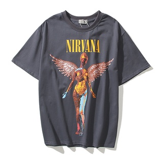 พร้อมส่ง เสื้อยืดแขนสั้น ผ้าฝ้าย พิมพ์ลาย Nirvana Angel Rock Band สีม่วง แฟชั่นฤดูร้อน สําหรับคู่รักS-5XL