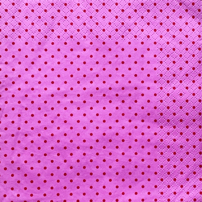 Pladao Napkin ภาพ ลายแต่ง Red Dot จิ๋ว บนพื้นสีชมพู กระดาษแนพกิ้น สำหรับงานศิลปะ เดคูพาจ decoupage ขนาดL 33x33