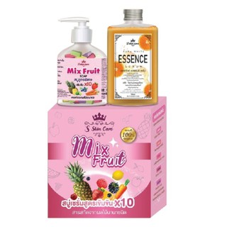 Mix Fruit SOAP สบู่สูตรพิเศษเข้มข้น 10 เท่า มิกฟรุตตี้โซป+ออร่าไวท์ เอสเซ้นส์ เซรั่ม