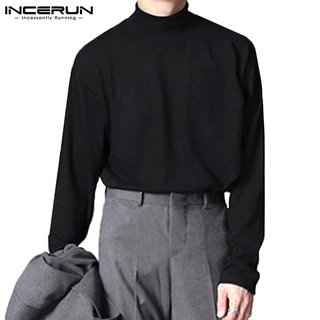 Incerun แฟชั่นเสื้อท็อปคอสูงแขนยาวเรียบง่าย 3 สีสําหรับผู้ชาย