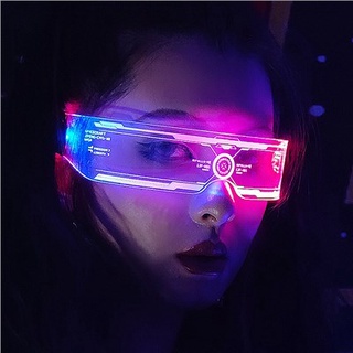 ☏แว่นตาไซเบอร์พังค์ แว่นตาเรืองแสง ความรู้สึกของเทคโนโลยีแห่งอนาคต ชาร์จใหม่ได้ LED Cyberpunk LED แว่นตาเรืองแสงอินเทอร์