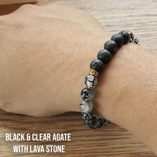 กำไลหินนำโชค Clear &amp; Balck Agate พร้อม หินลาวา