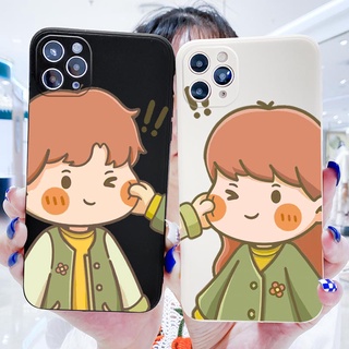 เคสโทรศัพท์มือถือ ขอบตรง สําหรับ OPPO Reno 4 F 5 F 6 Z 7 Z Pro 5G [คู่รักหยิก-1]