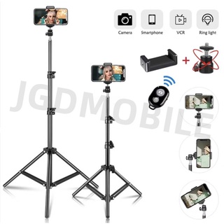 JGD ชุด ขาตั้งกล้องเซลฟี่ ไลฟ์สด ขาตั้งกล้องมือถือ หัวต่อมือถือ รุ่น Tripod （210cm- 72cm ) + รีโมท ขาตั้งไฟ