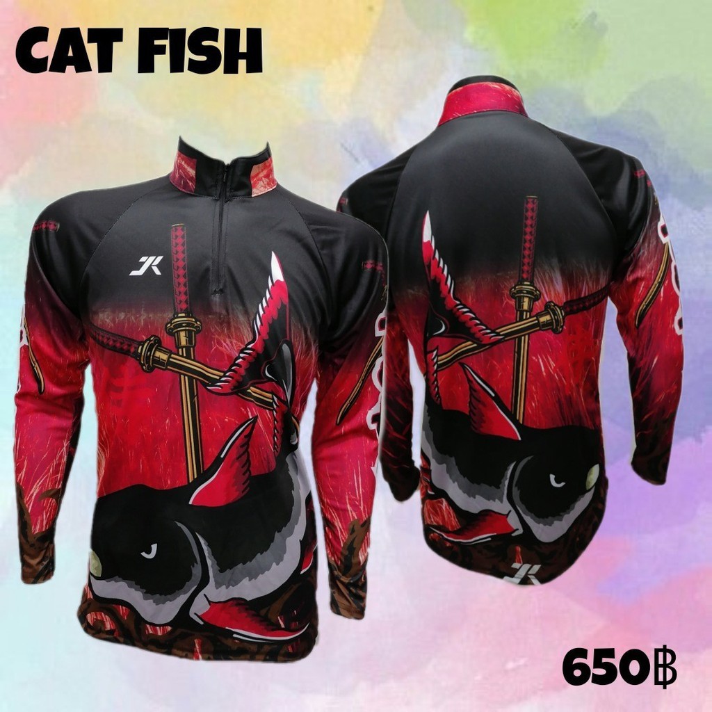 เสื้อตกปลา JK Thailand สำหรับกีฬากิจกรรมกลางแจ้ง ลาย CAT FISH ป้องกันรังสี UV 80% แห้งเร็ว