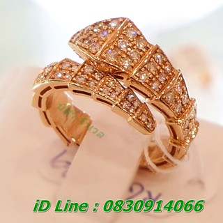 แหวนงู ทองชมพู Pink Gold แท้ 18K ฝังเพชรแท้ รอบวง