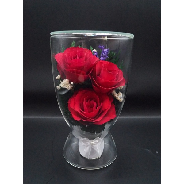 ดอกไม้อบแห้งในแก้ว Dried Flower in Glass CuL Model แก้วถ้วยชาขนาดใหญ่ สีแดงกับแดงผสมกล้วยไม้พร้อมส่งค่ะ