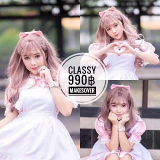 Classy990 วิกหน้าม้าลอนยาวสีชมพู