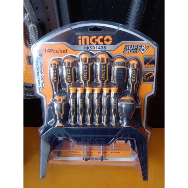 (SS) ด้ามจับยาง SCREWDRIVER 
ชุด 14 ชิ้น HKSD1428 INGCO