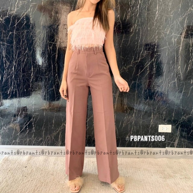 Pbpants♥️กางเกงขาบานผ้าเปเป้ผสมเครปทวิลตะขอหน้าหู