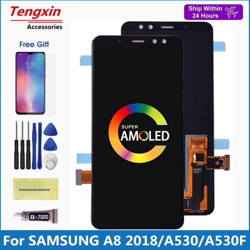 Super Amoled สําหรับ SAMSUNG GALAXY A8 2018 A530 A530F จอแสดงผล LCD Touch Screen Digitizer Assembly 