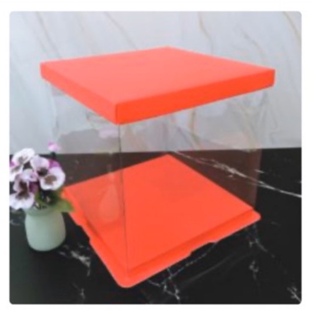 กล่องเค้กใส2 ปอนด์สีแดง2358 ขนาด24.5*24.5*25ซม