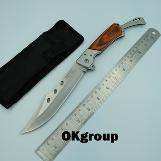 OKgroup NB018 สแตนเลส440 ขนาด32.5cm ความยาวใบมีด14.5cm มีดพับ มีดพกพา มีดเดินป่า มีดพับสามทบ แถมซองไนลอนอย่างดี