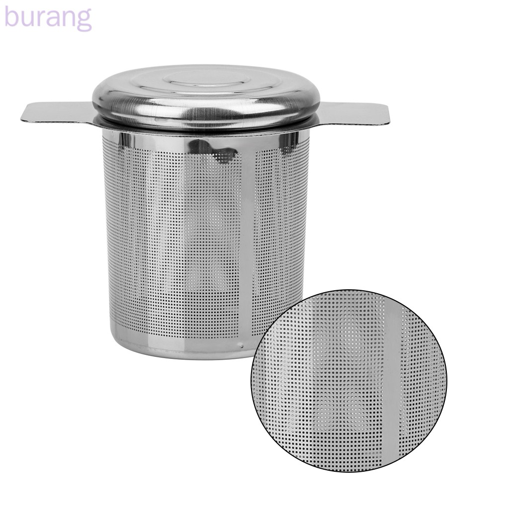 จับคู่ชา Infuser พร้อมฝาปิดสแตนเลส Fine ตาข่ายกรองกาแฟกาน้ําชาถ้วยแขวนหลวมกรองชา burang