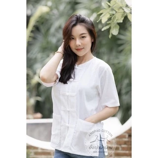 เสื้อพื้นเมืองผ้าฝ้ายสีขาว เสื้อไปวัด เทศกาลกินเจ 7แบบ แขนสั้น/แขนยาว