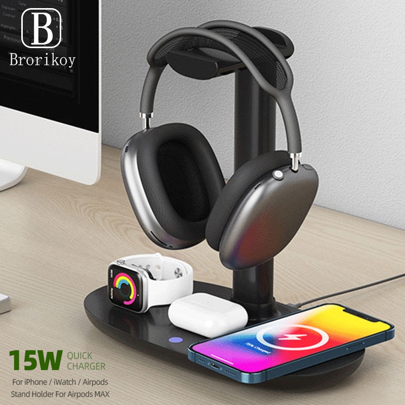 15W 4 In 1 Wireless Charging Induction Charger Stand For IPhone 13 12 Pro X XS Max XR 8 Airpods Pro Apple Watch Headphon
