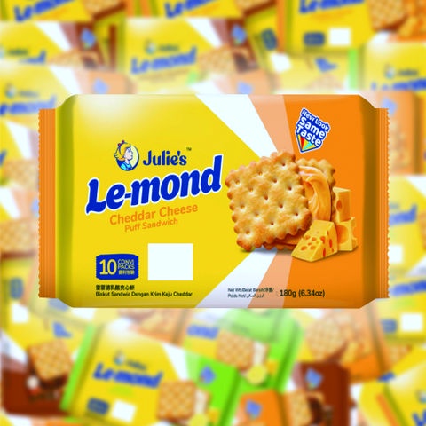 Julie's Le-mond ขนมปังกรอบ Puff Sanwich สอดไส้สครีมชีส ขนาด 180 กรัม Julie's Le-mond ขนมปังกรอบสอดไส้ครีมชีส บิสกิตสอดไส