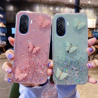 เคสโทรศัพท์Huawei Nova Y70 ซิลิโคนนิ่ม แบบใส ลายผีเสื้อ ประดับกลิตเตอร์ สําหรับ เคสมือถือHuawei Nova Y70 2022