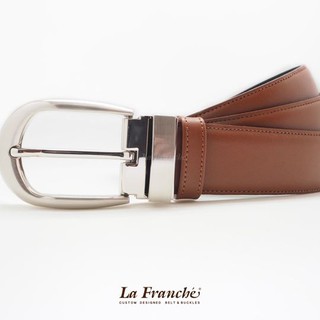 La Franche - Working Belt เข็มขัดหนังวัวแท้Classic สีน้ำตาล พร้อมหัวเข็มขัดนิกเกิ้ล  #3W0033