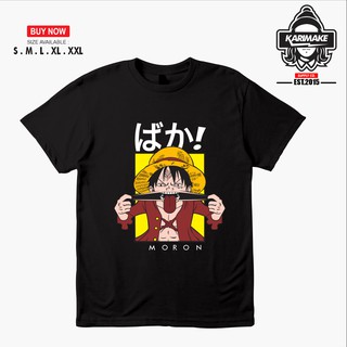 เสื้อยืดผ้าฝ้ายพิมพ์ลายแฟชั่น เสื้อยืด พิมพ์ลายอนิเมะ One Piece Monkey D LUFFY BAKA