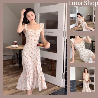 Luna shop🍑เดรส🍄กระโปรงยาวลายดอกไม้ สไตล์ไฮเอนด์ และอ่อนโยน ชุดเดรสผ่ากลางสไตล์ฝรั่งเศสสำหรับผู้หญิง🚚พร้อมส่งจากกทม มาถึงใน 3-5 วัน