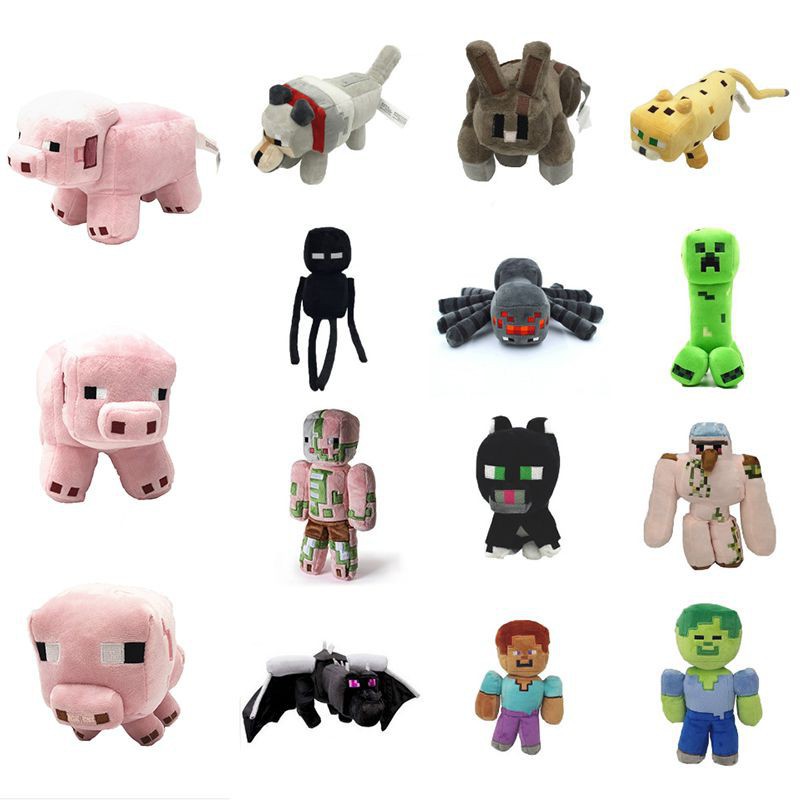 ๑Hot Game Minecraft Plush Toys Doll Soft Stuffed Enderman Wolf Zombie  Spider Sketelon Pickaxe Bat Sheep Pig Figure Anim | Shopee Thailand