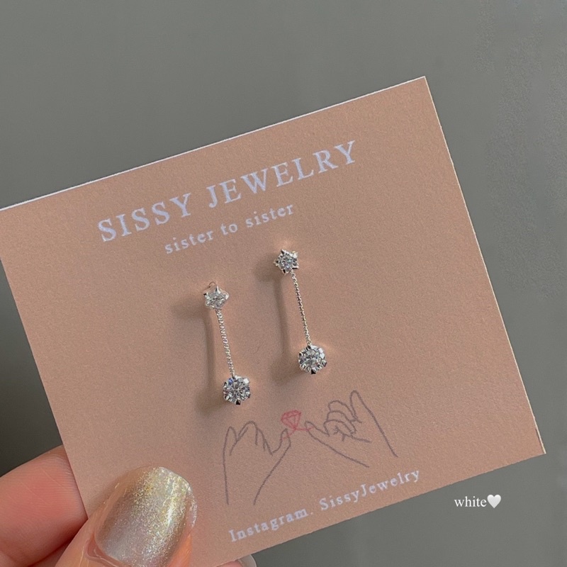SissyJewelry // ต่างหูเงินแท้ รุ่น พลอยกลม Chain ใส่ติดหู ต่างหูแฟชั่น