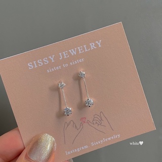 SissyJewelry // ต่างหูเงินแท้ รุ่น พลอยกลม Chain  ใส่ติดหู ต่างหูแฟชั่น