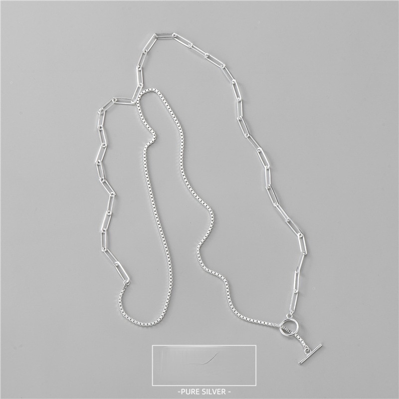 ใหม่ OT Clasp S925 สร้อยคอเงินไม่สมมาตรหนา 2.0 มม.กล่องออกแบบที่แตกต่างกันผู้หญิงเครื่องประดับ