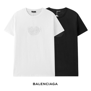 Balenciag เสื้อยืด คอกลม แขนสั้น ผ้าฝ้าย ปักลาย สีเรืองแสง แฟชั่นสําหรับผู้ชายและผู้หญิง