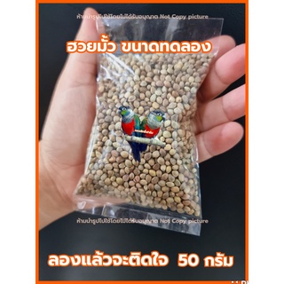 อาหารนกแก้ว ฮวยมั้ว **ขนาด50กรัม**เป่าฝุ่นแล้วสะอาดสำหรับนกแก้ว ขนาดทดลอง