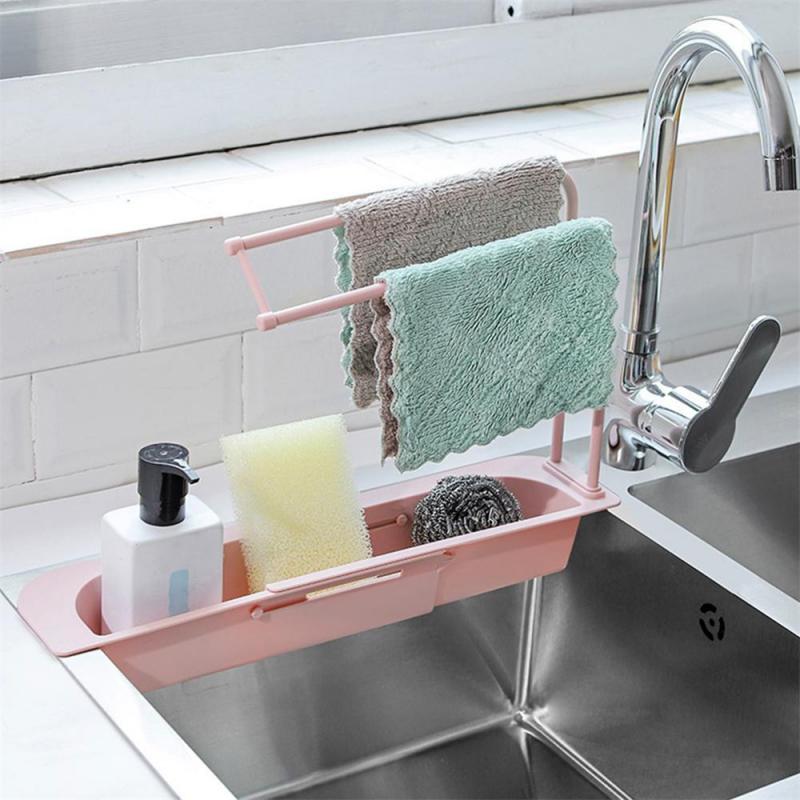 Telescopic Sink Rack Holder Expandable Storage Drain Basket Home Dish