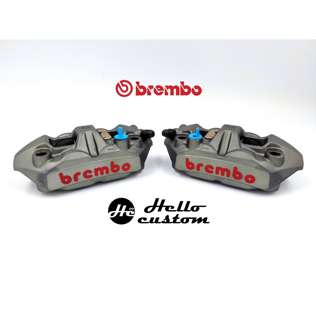 ปั้ม BREMBO M4 108mm. / 100mm. (ราคาต่อคู่) สีเทา/ดำ โลโก้แดง ปั้มแต่ง เบรมโบ้ แท้ 100%