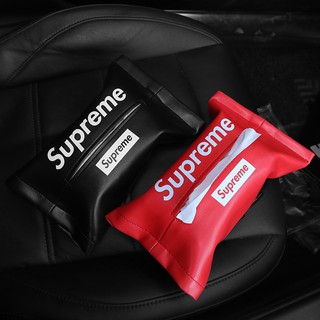 SuperME อุปกรณ์แต่งรถกล่องกระดาษทิชชูหนังรถยนต์รถที่แขวนกระเป๋าผ้ากระดาษกล่องทิชชู่รถใช้คู่