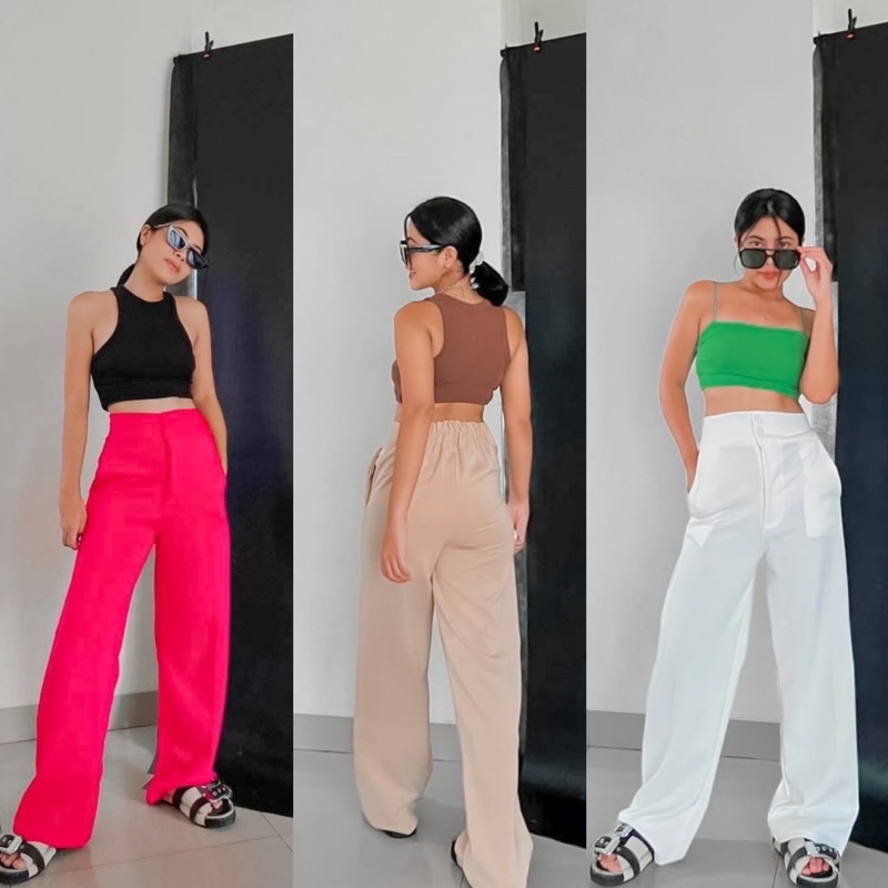 Rynofficial • Gigi Pants - กางเกง Culottes เอวสูงของผู้หญิง วัสดุดําน้ําระดับพรีเมียม