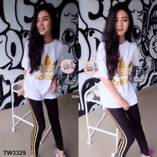 Set 2 ชิ้น เสื้อสกรีน  แต่งกากเพชร มาพร้อมเลคกิ้ง