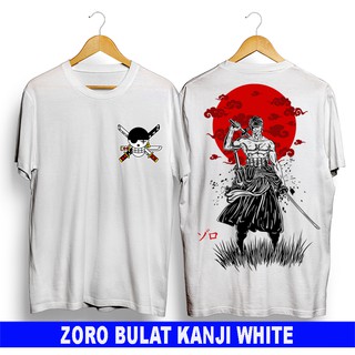 เสื้อยืดคอกลม พิมพ์ลายอนิเมะ ZORO ONEPIECE KANJI WHITE DISTRO สําหรับผู้ชาย