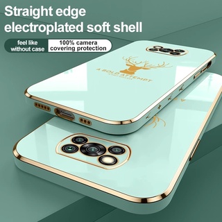 PocoX3 Case 6D Deer Plating Gold Frame Cover For PocoX3 Pro NFC Soft TPU Shockproof Coque Poko LittleX3Pro X3 Phone