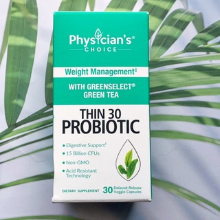 26% OFF ราคา Sale!!! EXP:05/2023 โปรไบโอติก Thin 30 Probiotic 15 Billion CFUs 30 Veggie Capsules (Physicians Choice®)