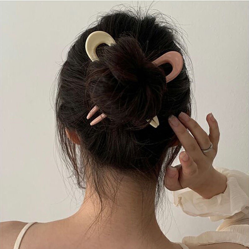 โบราณเปล่า U-Shaped พลาสติกผมส้อมคลิปผม Stick Pin Hairpins ผม Chignon Pin สําหรับ Updo เครื่องมือความงามอุปกรณ์เสริมผมสําหรับสาวสตรี